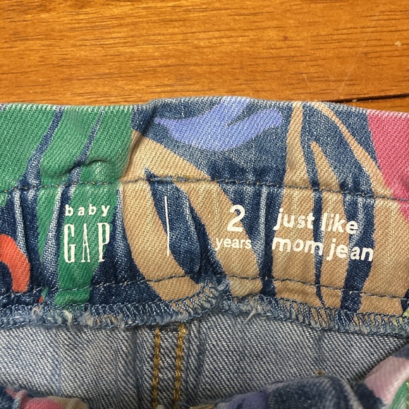 Baby Gap Girls Size 2T Just Like Mom Floral Blue Jeans Elastic Waist 100% Cotton - Picture 5 of 8